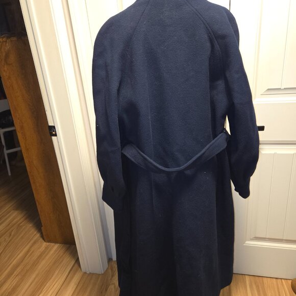 Vintage Union Made Wool Swing Coat Trench Mock Funnel Navy Blue Medium Large - Picture 7 of 13